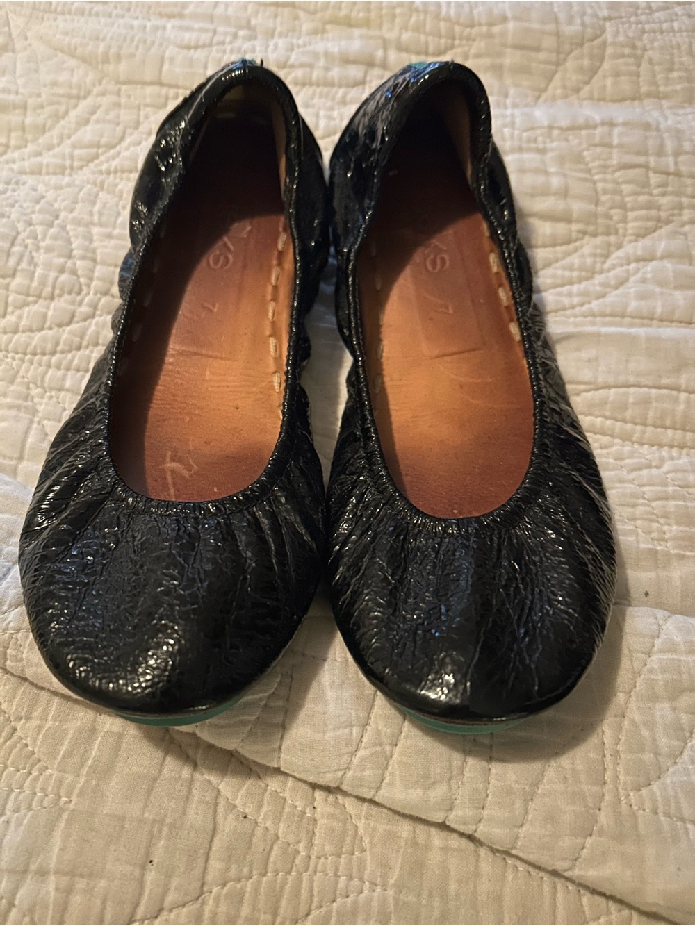 Tieks Black OBSIDIAN Patent split sole foldable Ballet Flats